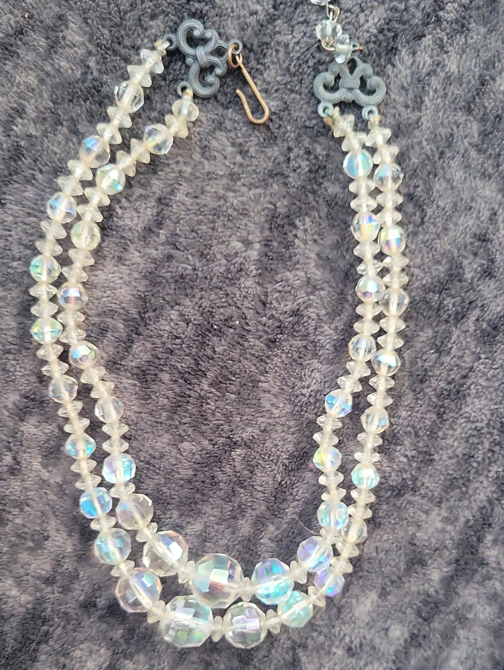 Vtg LOT of 2 AB Rock Crystal Double strand Chokers - Picture 8 of 13
